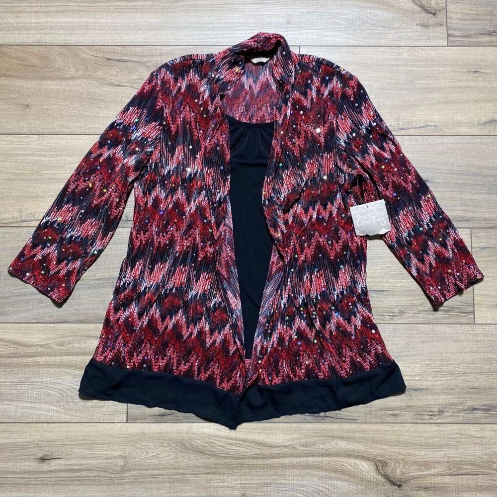 Coral Bay Womens Open Front Chevron Cardigan with Build In Tank Top M Multicolor